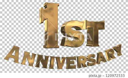 3DCG文字「1st Anniversary/1周年マークキラキラ」ゴールド,金 120972533
