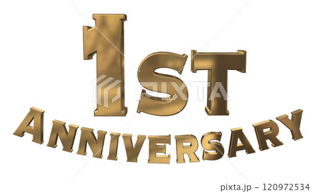 3DCG文字「1st Anniversary/1周年マークキラキラ」ゴールド,金 120972534