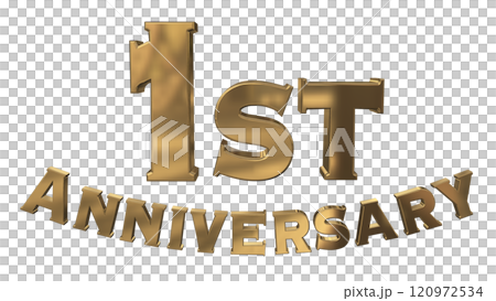 3DCG letters "1st Anniversary/1st Anniversary Mark Sparkling" Gold, Gold 120972534