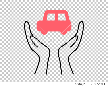 雙手包圍的汽車_紅和黑 120972911