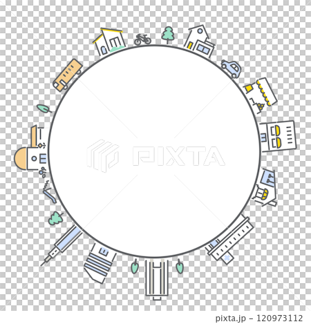 Cityscape circular frame: simple and stylish line drawing illustration 120973112
