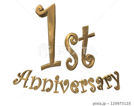 3DCG文字「1st Anniversary/1周年マークキラキラ」ゴールド,金 120973128