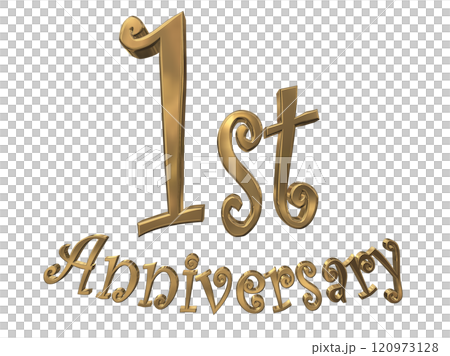 3DCG文字「1st Anniversary/1周年マークキラキラ」ゴールド,金 120973128