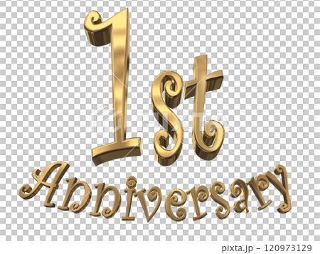 3DCG letters "1st Anniversary/1st Anniversary Mark Sparkling" Gold, Gold 120973129