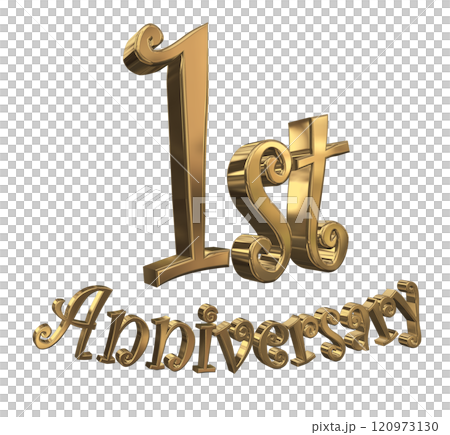 3DCG文字「1st Anniversary/1周年マークキラキラ」ゴールド,金 120973130