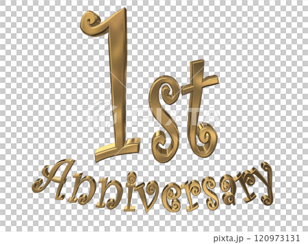 3DCG文字「1st Anniversary/1周年マークキラキラ」ゴールド,金 120973131