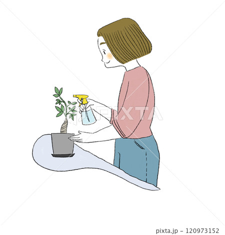 植物に水をあげる女性 120973152