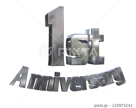 3DCG文字「1st Anniversary/1周年マークキラキラ」シルバー,銀 120973242