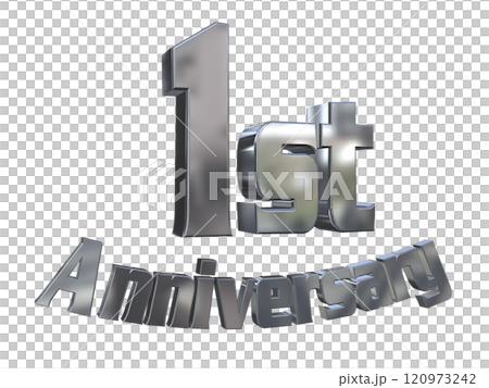 3DCG文字「1st Anniversary/1周年マークキラキラ」シルバー,銀 120973242