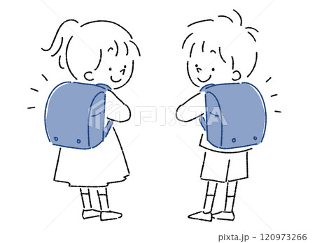 ランドセルを背負って振り向く後ろ姿の子供 120973266