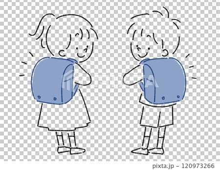 ランドセルを背負って振り向く後ろ姿の子供 120973266