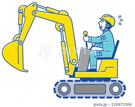ヘルメットを被ってショベルカーの操縦を間違えた男性作業員 120973306