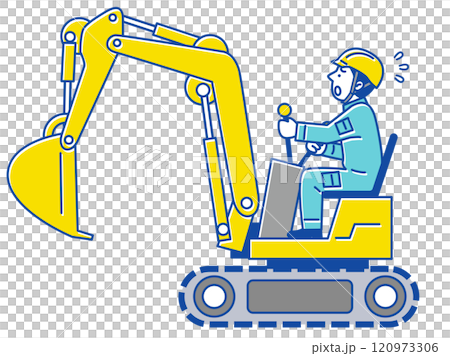 ヘルメットを被ってショベルカーの操縦を間違えた男性作業員 120973306