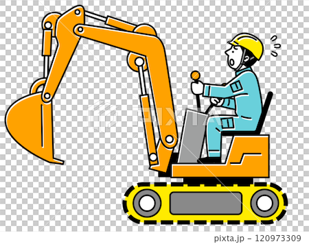 一名戴著安全帽的男工人在操作挖土機時出現失誤。 一名戴著安全帽的男工人在操作挖土機時出現失誤。 120973309