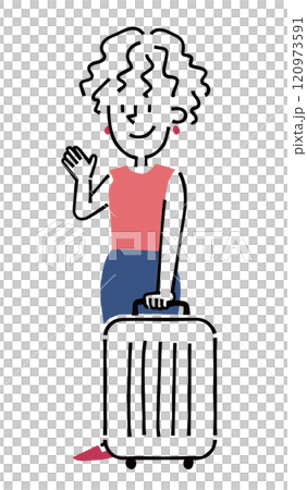 帶著行李箱站立的女性旅客/外國旅客 帶著行李箱站立的女性旅客/外國旅客 120973591