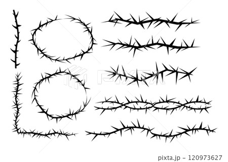 Thorn stem vine plant with spikes simple border y2k creepy branch. Barbed wire tattoo. Boundary frame. Thorn stem vine plant with spikes simple border y2k creepy branch. Barbed wire tattoo. Boundary frame. 120973627