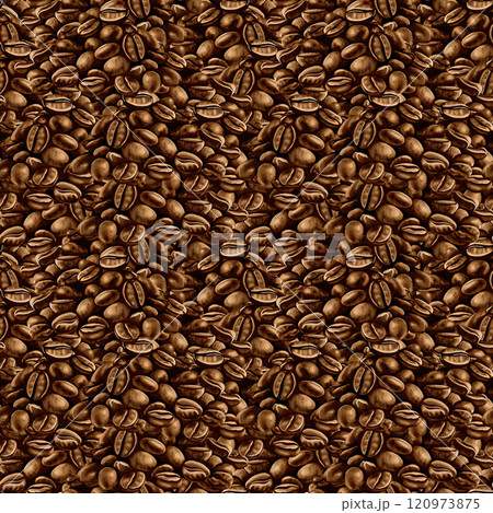 Seamless pattern with coffee beans. Even layer of coffee beans. Brown and dark brown colors. Watercolor illustration. Seamless pattern with coffee beans. Even layer of coffee beans. Brown and dark brown colors. Watercolor illustration. 120973875