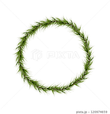 Christmas wreath, round, watercolor . Spruce branches, fir, pine needles. Hand drawn holiday symbol isolated on white background. Seasonal design for printing on cards, invitations, fabric 120974659