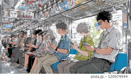 電車に乗車している全員がスマホをいじっている