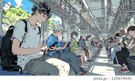 電車に乗車している全員がスマホをいじっている