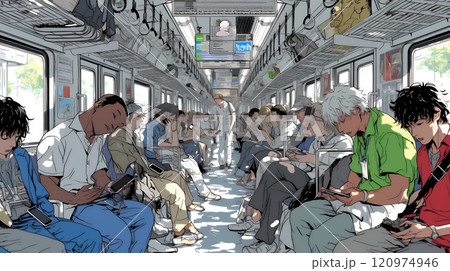 電車に乗車している全員がスマホをいじっている