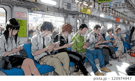 電車に乗車している全員がスマホをいじっている