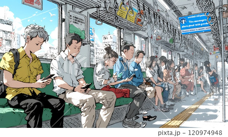 電車に乗車している全員がスマホをいじっている
