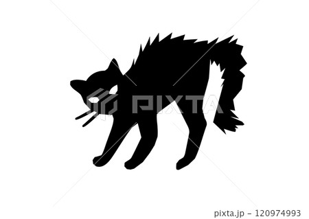シンプルな威嚇する黒猫の切り絵イラスト素材 シンプルな威嚇する黒猫の切り絵イラスト素材 120974993