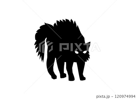 シンプルな威嚇する黒猫の切り絵イラスト素材 120974994