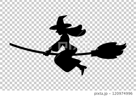 シンプルなほうきにまたがり飛ぶ魔女のイラスト素材 120974996