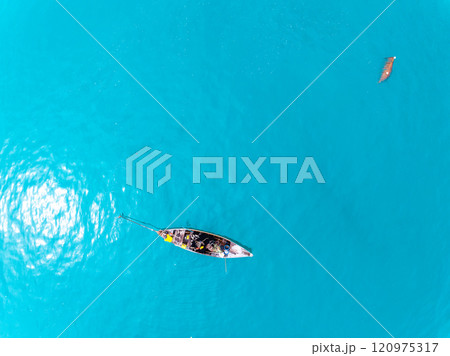 Sea surface aerial view,Bird eye view photo of small waves texture water surface turquoise sea background,Beautiful sea nature, Amazing view waves background 120975317
