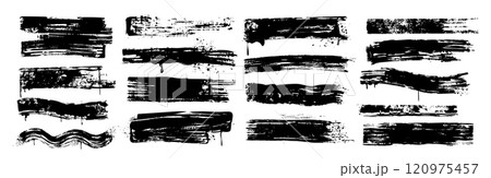 Vector set of hand drawn black brush strokes, ink bold lines, paintbrush smears Vector set of hand drawn black brush strokes, ink bold lines, paintbrush smears 120975457