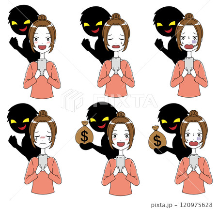 悪人とスマホを持った女性の素材セット 120975628