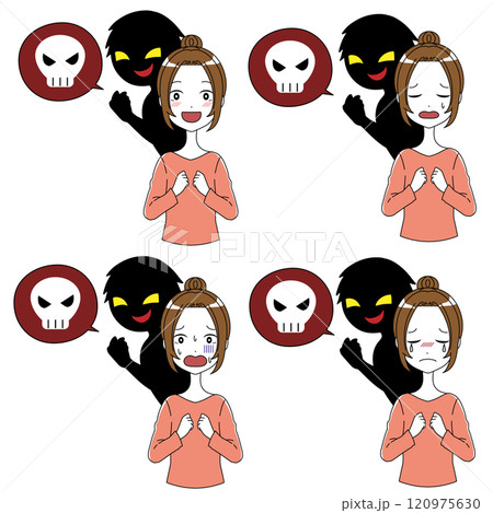 危険なことを言う黒いシルエットの悪人と女性の素材セット 危険なことを言う黒いシルエットの悪人と女性の素材セット 120975630