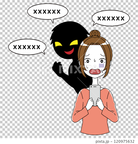 Material of a villain talking dangerously and a woman holding a smartphone 120975632