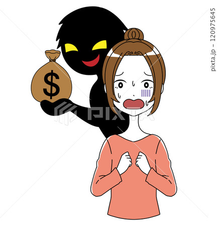 お金を持った悪人と焦る女性 120975645