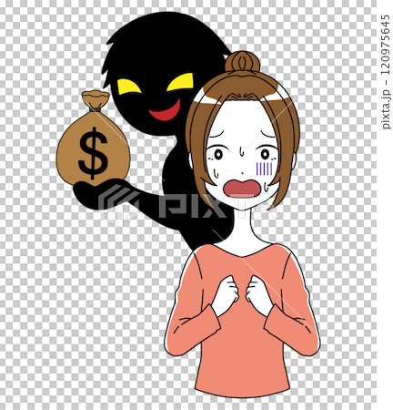 お金を持った悪人と焦る女性 120975645