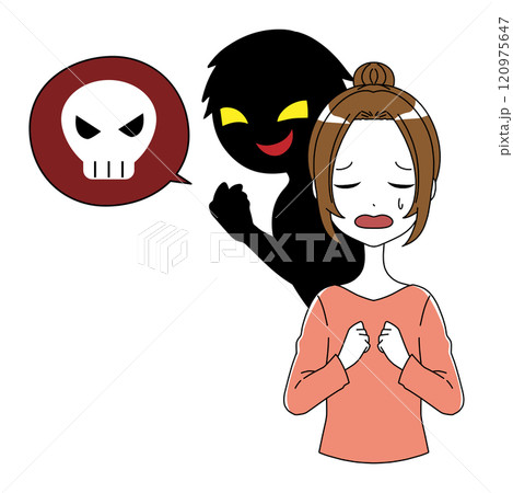 危険な話をする悪人と落ち込む女性 120975647