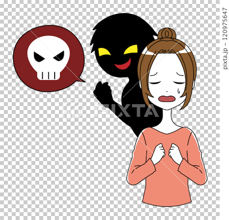 危険な話をする悪人と落ち込む女性 120975647