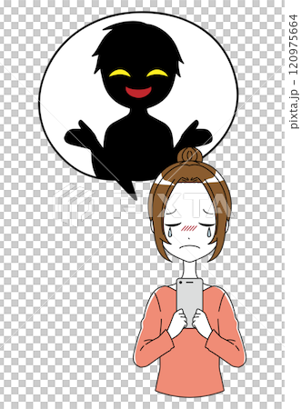 Material of a villain and a woman holding a smartphone 120975664