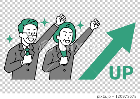 西裝革履的中年男女歡騰起箭、揮拳 西裝革履的中年男女歡騰起箭、揮拳 120975678