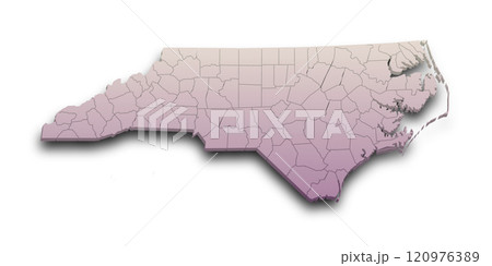 3d Map of North Carolina state with counties and color. United State of America, US, United State 120976389