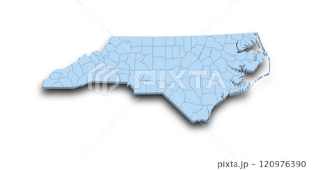 3d Map of North Carolina state with counties and color. United State of America, US, United State 120976390