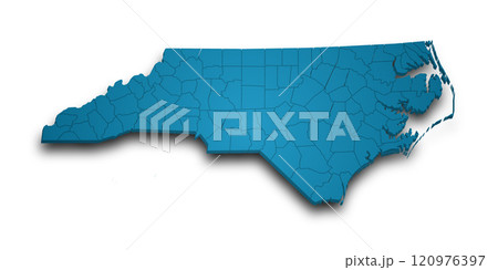 3d Map of North Carolina state with counties and color. United State of America, US, United State 120976397