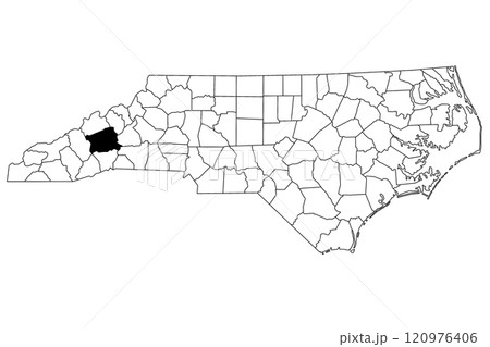 Map of buncombe County in North Carolina state on white background. single County map highlighted by black color on North Carolina map. UNITED STATES, US 120976406