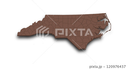 3d Map of North Carolina state with counties and color. United State of America, US, United State 120976437