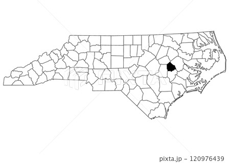 Map of Greene County in North Carolina state on white background. single County map highlighted by black color on North Carolina map. UNITED STATES, US Map of Greene County in North Carolina state on white background. single County map highlighted by black color on North Carolina map. UNITED STATES, US 120976439