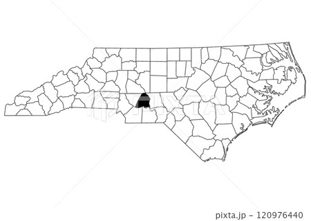 Map of Stanly County in North Carolina state on white background. single County map highlighted by black color on North Carolina map. UNITED STATES, US Map of Stanly County in North Carolina state on white background. single County map highlighted by black color on North Carolina map. UNITED STATES, US 120976440