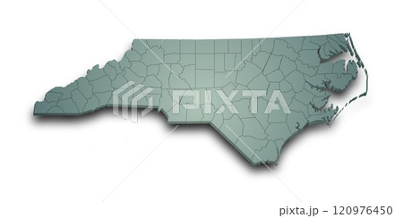3d Map of North Carolina state with counties and color. United State of America, US, United State 3d Map of North Carolina state with counties and color. United State of America, US, United State 120976450