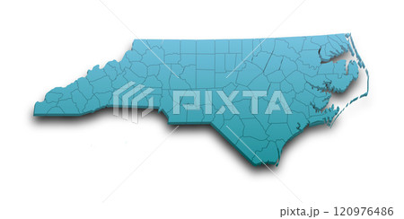 3d Map of North Carolina state with counties and color. United State of America, US, United State 120976486